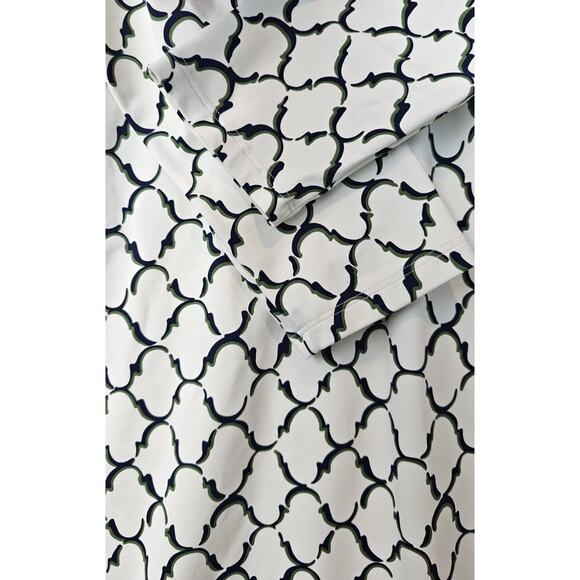 J McLaughlin Dress Sheath Ivory Black/ Green Geometric Lattice Stretch Size M - Picture 11 of 16